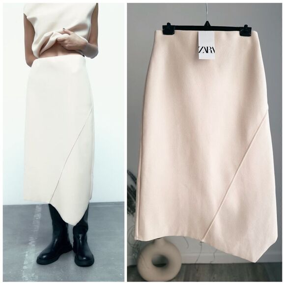 Zara Dresses & Skirts - Zara Asymmetric Midi Skirt Ecru New Medium